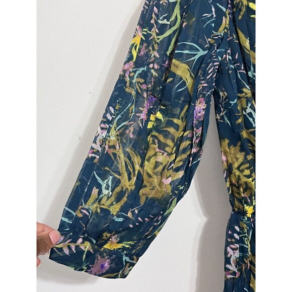 DVF DIANE VON FURSTENBERG Pialla Silk Teal Green Floral Pleated Mini Dress 10 - Picture 7 of 12